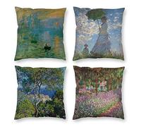 HOSTECCO Lot de 4 housses de coussin décoratives pour canapé, lit, voiture, peinture Claude Monet, 45,7 x 45,7 cm