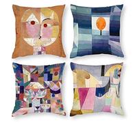 HOSTECCO Paul Klee Peinture Housses de Coussin 45x45cm Lot de 4 Housses de Coussin Art Abstrait Housses de Coussin Carrées Décoratives pour Canapé Voiture