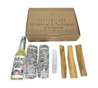 HOSTENATURA Kit essentiel de nettoyage et de purification comprenant de l'eau floride, des liens de sauge blanche, du Palo Santo et de la sélénite