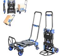 HOSTRÖM 2-en-1, Chariot à roulettes et Diable Pliant, Chariot Pliable Max 136kg, Diable Demenagement Max 68kg, Roues pivotantes 360°, Garantie 5 Ans