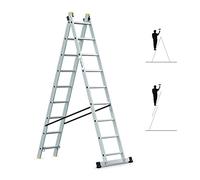 HOSTRÖM Echelle Transformable 2 Plans StablePro 2x9 marches Aluminium Extensible coulissante, 3 Positions, Hauteur Travail Max 5,02m, Garantie 5 Ans