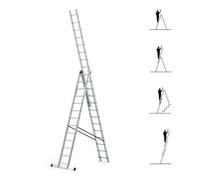 HOSTRÖM Echelle transformable 3 plans StablePro 3x13 marches aluminium extensible coulissante, 6 positions, hauteur travail max 8,61