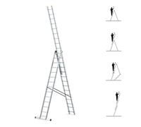 HOSTRÖM Echelle Transformable 3 Plans StablePro 3x14 marches Aluminium Extensible coulissante, 6 Positions, Hauteur Travail Max 9,62m, Garantie 5 Ans