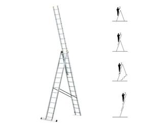 HOSTRÖM Echelle Transformable 3 Plans StablePro 3x14 marches Aluminium Extensible coulissante, 6 Positions, Hauteur Travail Max 9,62m, Garantie 5 Ans
