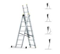 HOSTRÖM Echelle transformable 3 plans StablePro 3x7 marches aluminium extensible coulissante, 6 positions, hauteur travail max