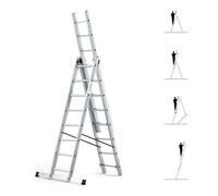 Echelle transformable 3 plans StablePro 3x8 marches aluminium extensible coulissante, 6 positions, hauteur travail max 5,05m, garantie 5 ans, Hostrom