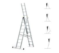 HOSTRÖM Echelle Transformable 3 Plans StablePro 3x9 marches Aluminium Extensible coulissante, 6 Positions, Hauteur Travail Max 6,10m, Garantie 5 Ans