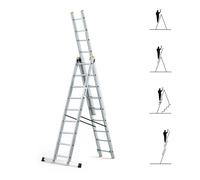 HOSTRÖM Echelle transformable 3 plans StablePro 3x9 marches aluminium extensible coulissante, 6 positions, hauteur travail max 6,10m