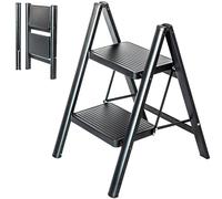 HOSTRÖM Escabeau 2 marches FOLDPACT2, Marche Pied Pliable, Design Ultra-Compact, Marches Larges 17,5 cm, Acier, Etagère temporaire, Garantie 5 Ans