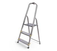 HOSTRÖM Escabeau 3 marches DURA Pliable, marchepied léger en Aluminium, Hauteur Plateforme 54cm, Pieds antidérapants, Charge 150kg, Garantie 5 Ans