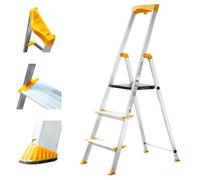 HOSTRÖM Escabeau 3 marches en Aluminium, Marche Pied Pliable, Porte-Outils, Marches Extra-Large 12cm, Usage Domestique et Professionnel, Garantie 5ans