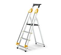 HOSTRÖM Escabeau 4 marches DURAMP sécurisé avec rampes, Tablette Porte-Outils, marchepied Pliable Aluminium, Hauteur Plateforme 75cm, Garantie 5 Ans