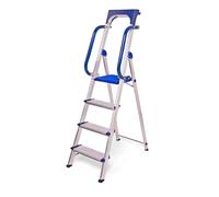 Escabeau 4 marches Secure pro, aluminium renforcé, sécurisé avec rampes, tablette porte-outils, hauteur plateforme 89cm, charge 150kg Hostrom