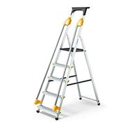 HOSTRÖM Escabeau 5 marches DURAMP sécurisé avec rampes, Tablette Porte-Outils, marchepied Pliable Aluminium, Hauteur Plateforme 97cm, Garantie 5 Ans