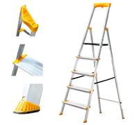 HOSTRÖM Escabeau 5 marches en Aluminium, Marche Pied Pliable, Porte-Outils, Marches Extra-Large 12cm, Usage Domestique et Professionnel, Garantie 5ans