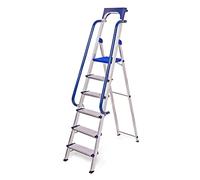 HOSTRÖM Escabeau 6 marches Secure Pro, Aluminium renforcé, sécurisé avec rampes, Tablette Porte-Outils, Hauteur Plateforme 135cm, Charge 150kg