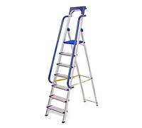 Escabeau 7 marches Secure pro, aluminium renforcé, sécurisé avec rampes, tablette porte-outils, hauteur plateforme 158cm, charge 150kg Hostrom