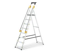 HOSTRÖM Escabeau 8 marches DURAMP sécurisé avec rampes, Tablette Porte-Outils, marchepied Pliable Aluminium, Hauteur Plateforme 162cm, Garantie 5 Ans