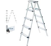 Escabeau marche pied 5 marches HOMILIX5, petit escabeau pliable, aluminium, design compact et robuste, H max travail 2,85m, 5 ans garantie, Hostrom