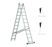 Echelle transformable 2 plans StablePro 2x11 marches aluminium extensible coulissante, 3 positions, hauteur travail max 5,78m, garantie 5 ans, Hostrom