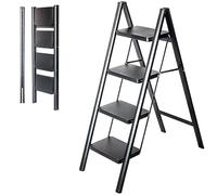 HOSTROM Escabeau 4 marches FOLDPACT4, Marche Pied Pliable, Design Ultra-Compact, Marches Larges 17,5 cm, Acier, Etagère temporaire, Garantie 5 Ans