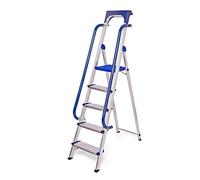 Escabeau 5 marches Secure pro, aluminium renforcé, sécurisé avec rampes, tablette porte-outils, hauteur plateforme 112cm, charge 150kg Hostrom