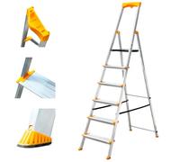 HOSTROM Escabeau 6 marches en aluminium, Escabeau pliable sécurisé, Porte-Outils, Marches extra-large 12cm, Usage Domestique et Pro, Garantie 5 ans