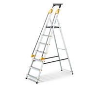 HOSTROM Escabeau 7 marches DURAMP sécurisé avec rampes, tablette porte-outils, marchepied pliable aluminium, hauteur plateforme 140cm, garantie 5 ans