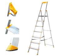 HOSTROM Escabeau 7 marches en Aluminium, Escabeau Pliable sécurisé, Porte-Outils, Marches Extra-Large 12cm, Usage Domestique et Pro, Garantie 5 Ans