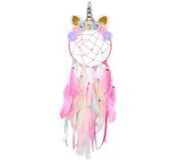 Hosuho Attrape-rêves licorne - 75 x 20 cm - Attrape-rêves mignon avec lumière LED - Plumes colorées et fleurs - Décoration murale à suspendre pour chambre de fille, fête et mariage