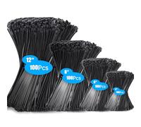 Hosuni 400 pièces Collier de Serrage, 100/150/200/300mm Serflex Noir Resistant à La Traction De 18kg, Professionnelles Attache Câble Durable Résistant au UV Pour cable management, Jardinage, Atelier