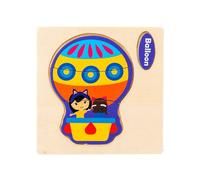 (Hot air balloon styl)Small Size 3d Wood Puzzles Cartoon Animals Kids Cognitive Jigsaw Puzzle Wooden Toys For Children Baby Early Learning Educational