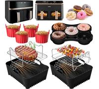 Hot Air Fryer Accessories for Cosori 8.5L and Ninja Double Stack XL SL400EU 9.5L Air Fryer Dual Zone Accessory with Silicone Airfryer Insert Donut Mold Baking Grates