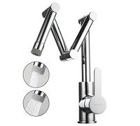 Hot and Cold Water Brass Kitchen Sink Tap Commercial 2 Functs Pot Filler Faucet Folding Stretchable Three-Joint Swing Arm Single Handle Deck Mounted,Black (Color