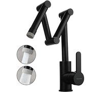 Hot and Cold Water Brass Kitchen Sink Tap Commercial 2 Functs Pot Filler Faucet Folding Stretchable Three-Joint Swing Arm Single Handle Deck Mounted,Black (Color