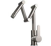 Hot and Cold Water Brass Kitchen Sink Tap Commercial 2 Functs Pot Filler Faucet Folding Stretchable Three-Joint Swing Arm Single Handle Deck Mounted,Black (Color