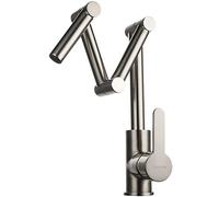 Hot and Cold Water Brass Kitchen Sink Tap Deck Mounted Commercial Pot Filler Faucet Folding Stretchable Three-Joint Swing Arm Single Handle,Black (Color : Chrome)