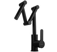 Hot and Cold Water Brass Kitchen Sink Tap Deck Mounted Commercial Pot Filler Faucet Folding Stretchable Three-Joint Swing Arm Single Handle,Black (Color : Chrome)