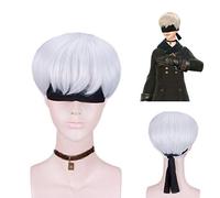 HOT anime NieR: Automata 9S Cosplay perruque YoRHa n ° 9 modèle perruque blanche avec patch oeil noir Cosplay Halloween perruque et bandeau