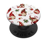 Hot Cocoa GNOME Christmas Pattern White and Red Xmas Gnomes PopSockets PopGrip Adhésif