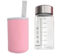 Hot Day Bouteille d'eau en verre résistant à la chaleur 350 ml gradué avec couvercle anti-fuite pour fitness, voyage, café