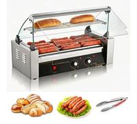 Hot Dog Commercial Gril à roulettes 30 capacités, plateau d'égouttage amovible, éclairage LED, contrôle de température double zone jusqu'à 250 °C, idéal pour les fêtes et les petites entreprises