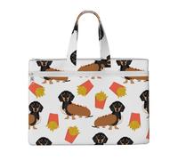 Hot-dog et frites pour teckel, nourriture mignonne et amusante,Sac à documents en toile avec fermeture éclair, sac fourre-tout, porte-documents pour l'école et le bureau