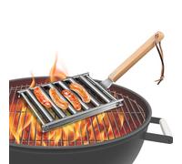 Hot Dog Grill Roller - Poignée en bois Portable Rack | Barbecue Saucisse Roller Griller Rack | Accessoire de Cuisine en Acier Inoxydable |