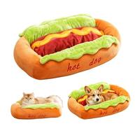 Hot-Dog Lit en peluche douce en forme de nourriture pour chien - Petit - Mignon et chaud - Pour chiens et chats - Tapis amovible et lavable - Lavable en machine et passe au sèche-linge