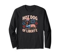 Hot Dog of Liberty Patriotic Teckel USA Juillet Fourth Humour Manche Longue