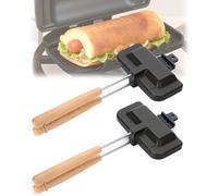 Hot Dog Pocket Maker, Campfire Pie Iron Double Sided Bread Toaster Sandwich Makers Portable Non-Stick Grilled Cheese Maker with Removable Handle for Stove Top (2 Black)