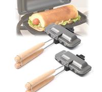 Hot Dog Pocket Maker, Campfire Pie Iron Double Sided Bread Toaster Sandwich Makers Portable Non-Stick Grilled Cheese Maker with Removable Handle for Stove Top (2 Two-color)
