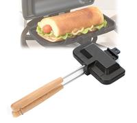Hot Dog Pocket Maker, Campfire Pie Iron Double Sided Bread Toaster Sandwich Makers Portable Non-Stick Grilled Cheese Maker with Removable Handle for Stove Top (Black)