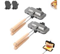 Hot Dog Pocket Maker, Portable Flip Sealed Hot Dog Pockets Maker, Double-Sided Removable Sandwich Baking Pan, for Quick Breakfasts, Pancakes & Omelets (Grey,2pcs)